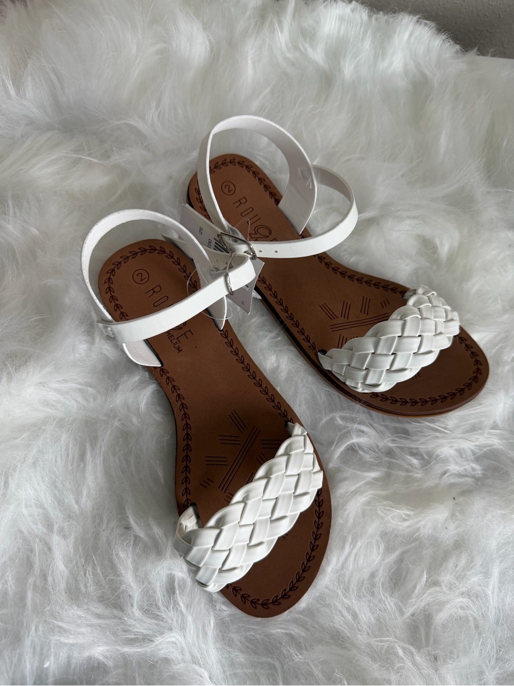 Rogue White Braided Toe-Loop Ankle-Strap Sandals
